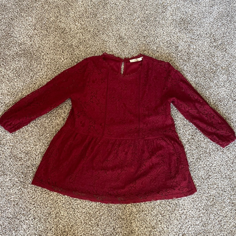 Maroon Andree by unit 3/4 sleeve lace overlay shirt size large